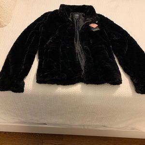 Black faux fur coat